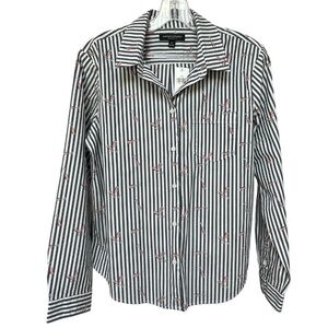 NWT Banana Republic Quinn Boy Fit Champagne Print Striped Button Down Shirt M